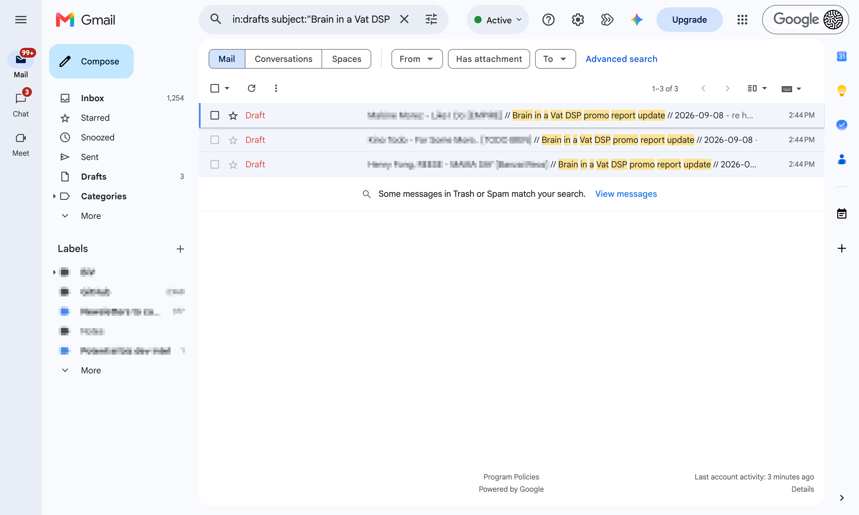 Three campaign report email drafts ready for review